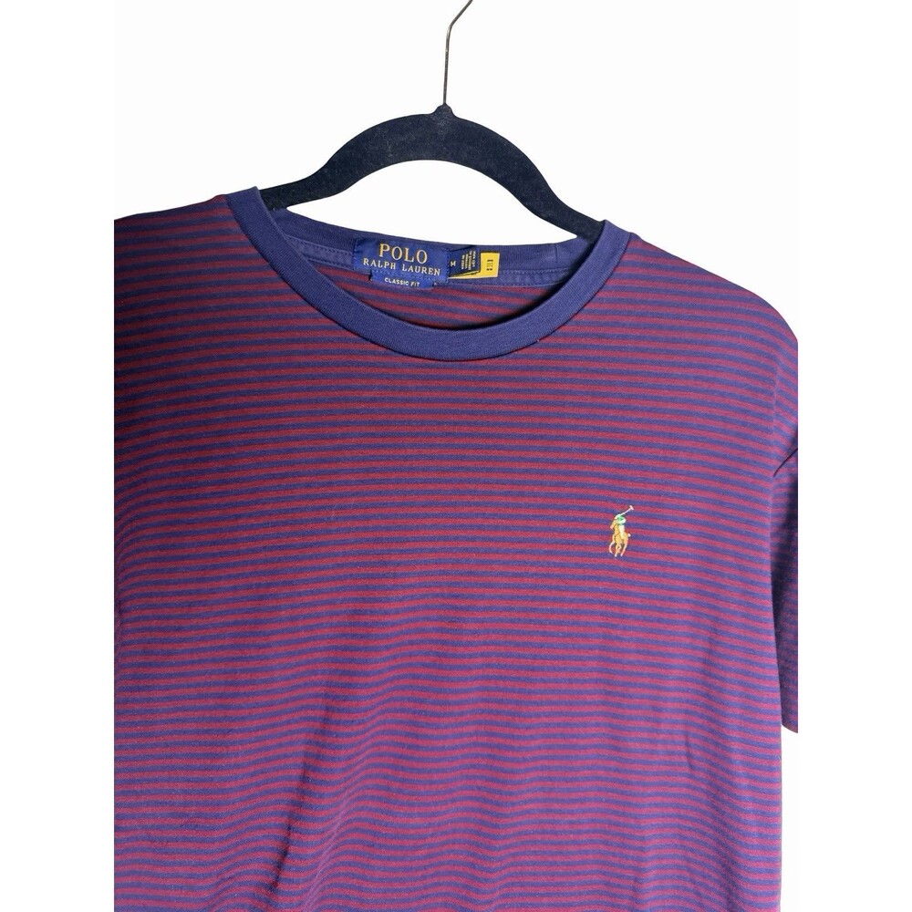 Polo Ralph Lauren Short Sleeve T-shirt Men's Medium Red Blue Striped Classic Fit